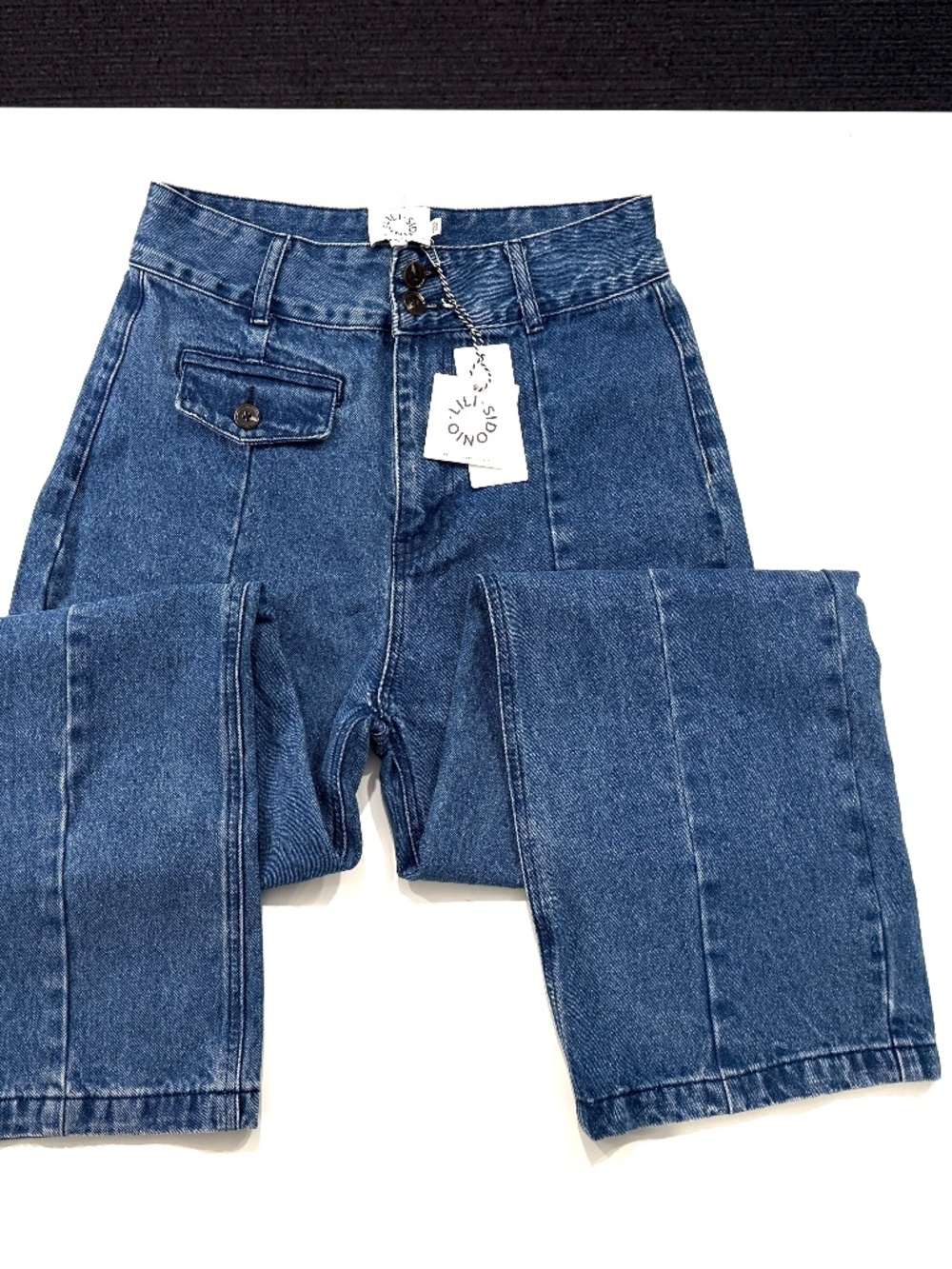 Lili Sidonio Wide Leg High Rise Jeans, Size Small, Medium Dark Denim